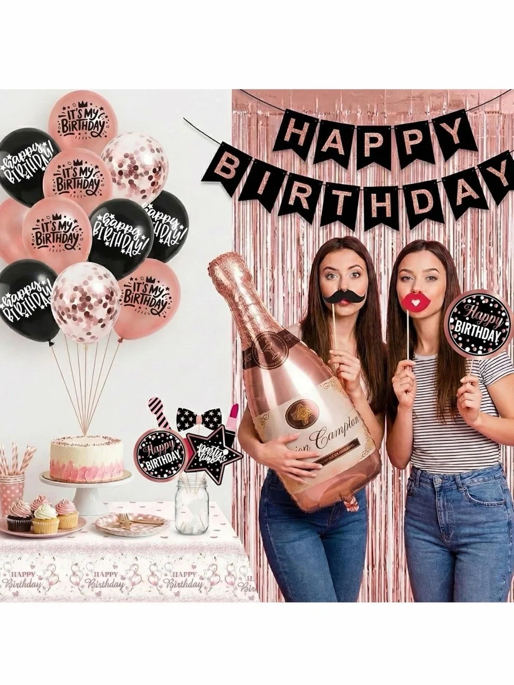Rose Gold Birthday🎉Decorations🎈and Tableware Set for 24 Guests